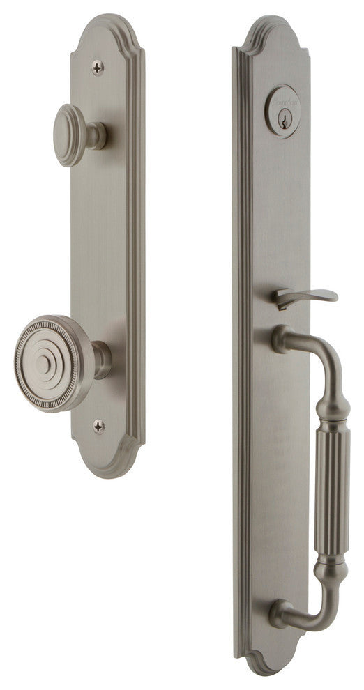 Arc 1-Piece Dummy Handleset, F Grip and Soleil Knob, Satin Nickel, 848731