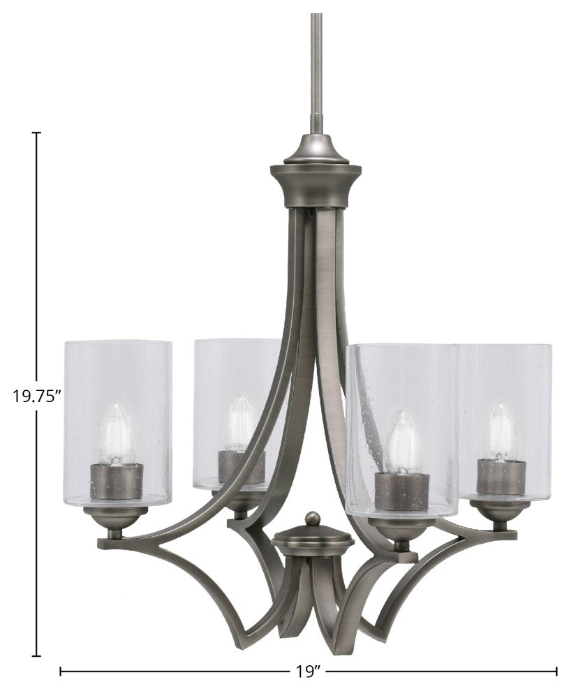 Zilo Uplight, 4 Light, Chandelier, Graphite Finish With 4" Clear Bubble Glass