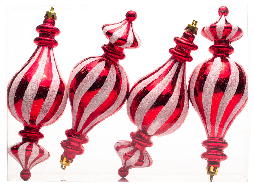4-Pack Red And White Finial Candy Ornament Set