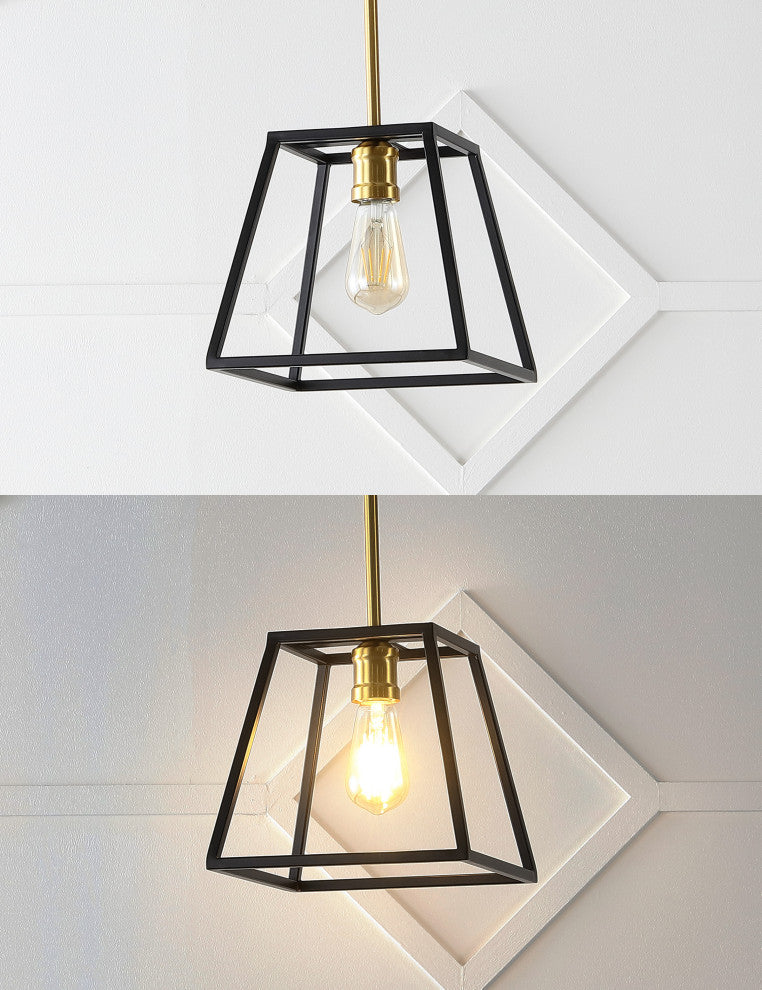 Girard 9.25" 1-Light Farmhouse Industrial Iron LED Pendant, Black/Brass Gold