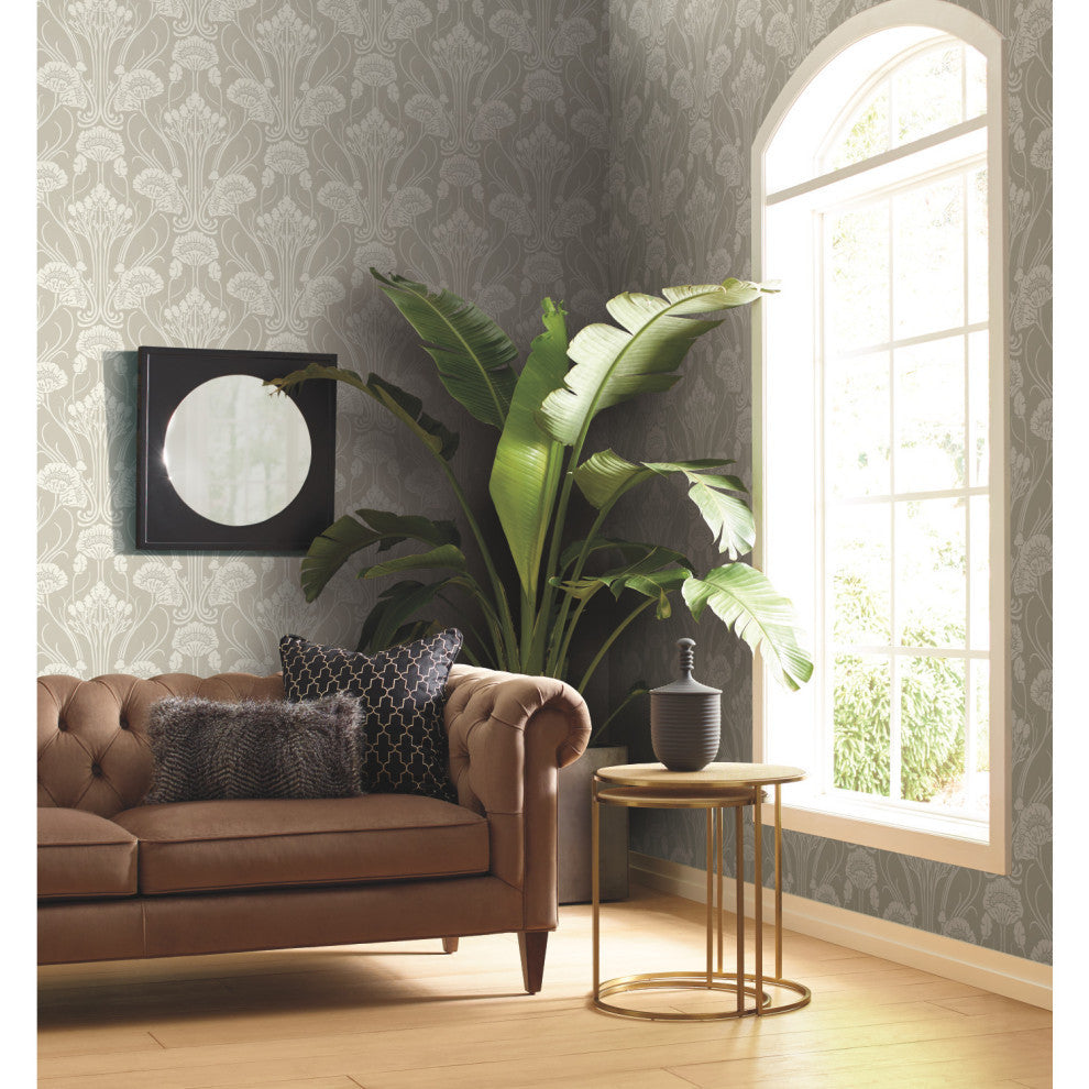 Beige Nouveau Damask Wallpaper