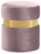 Hailey Velvet Upholstered Ottoman/Stool, Pink, Gold Band
