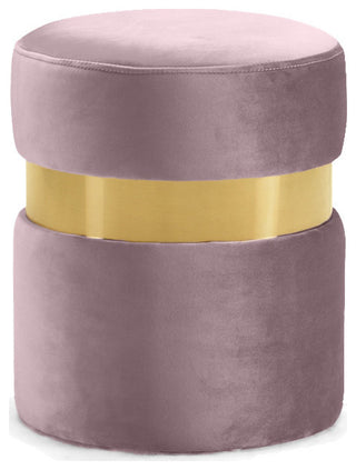 Hailey Velvet Upholstered Ottoman/Stool, Pink, Gold Band