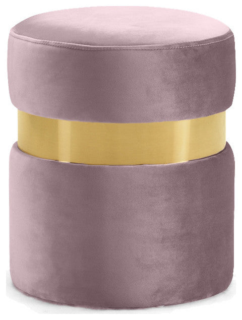 Hailey Velvet Upholstered Ottoman/Stool, Pink, Gold Band
