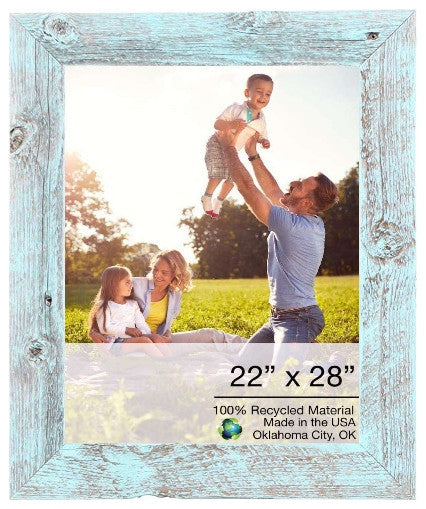 22" x 28" Rustic Farmhouse Light Aqua Blue Wood Frame