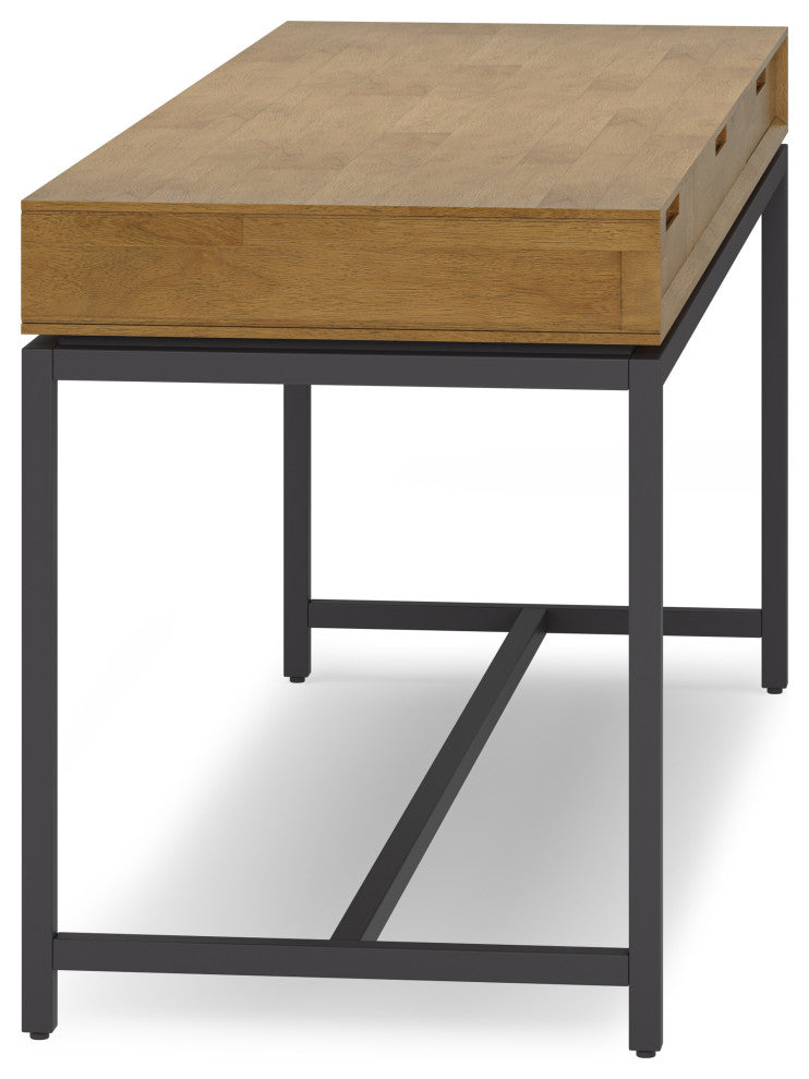 Banting Solid Hardwood Mid Century Wide Desk, Medium Saddle Brown