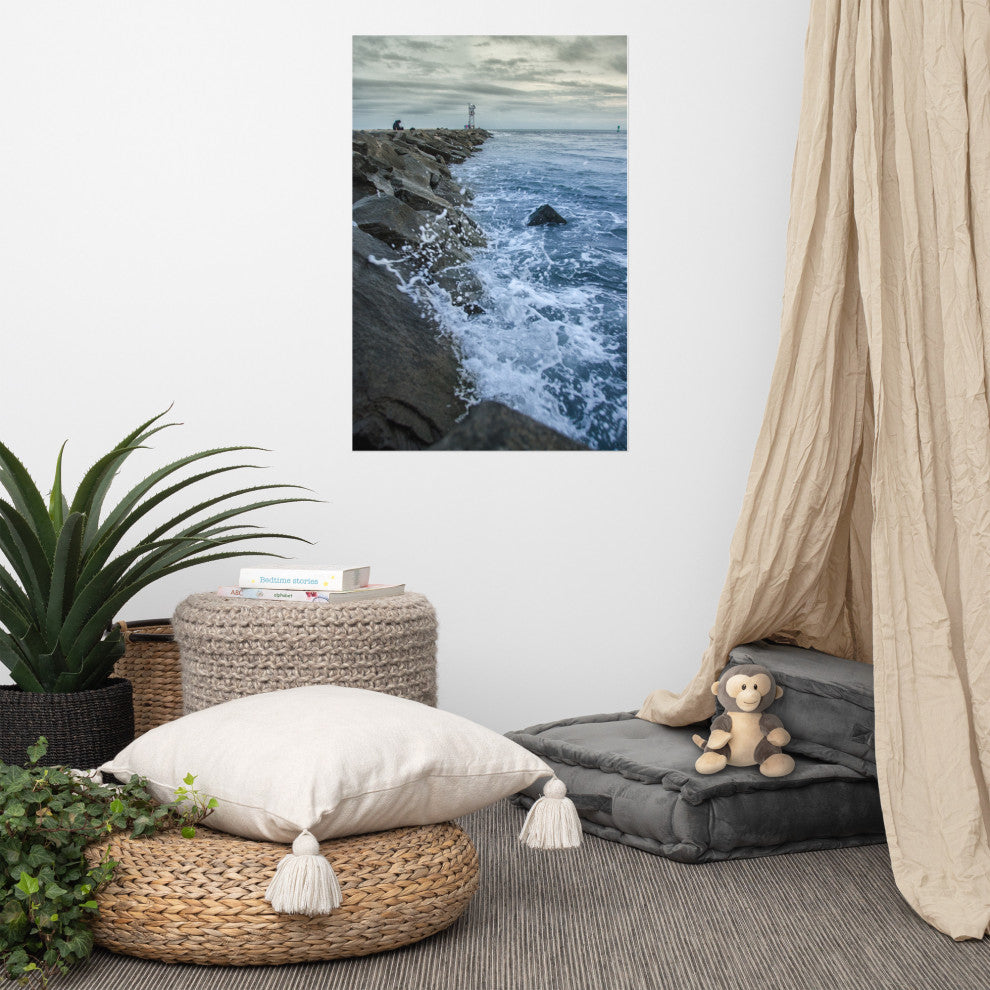 Splashing on the Jetty Landscape Photo Unframed Wall Art Print, 24" X 36"