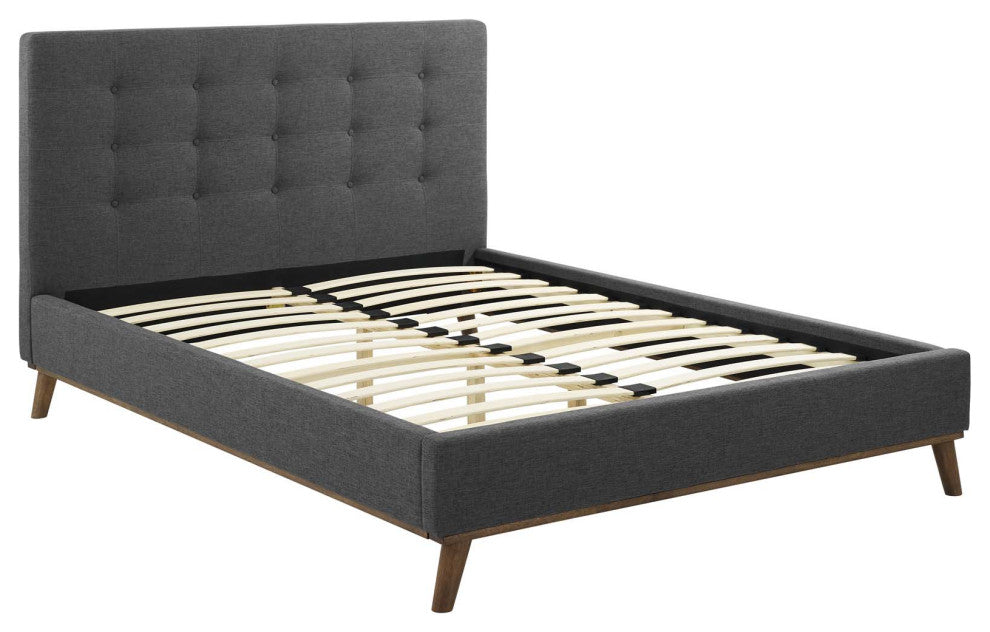 McKenzie Queen Biscuit Tufted Upholstered Fabric Platform Bed
