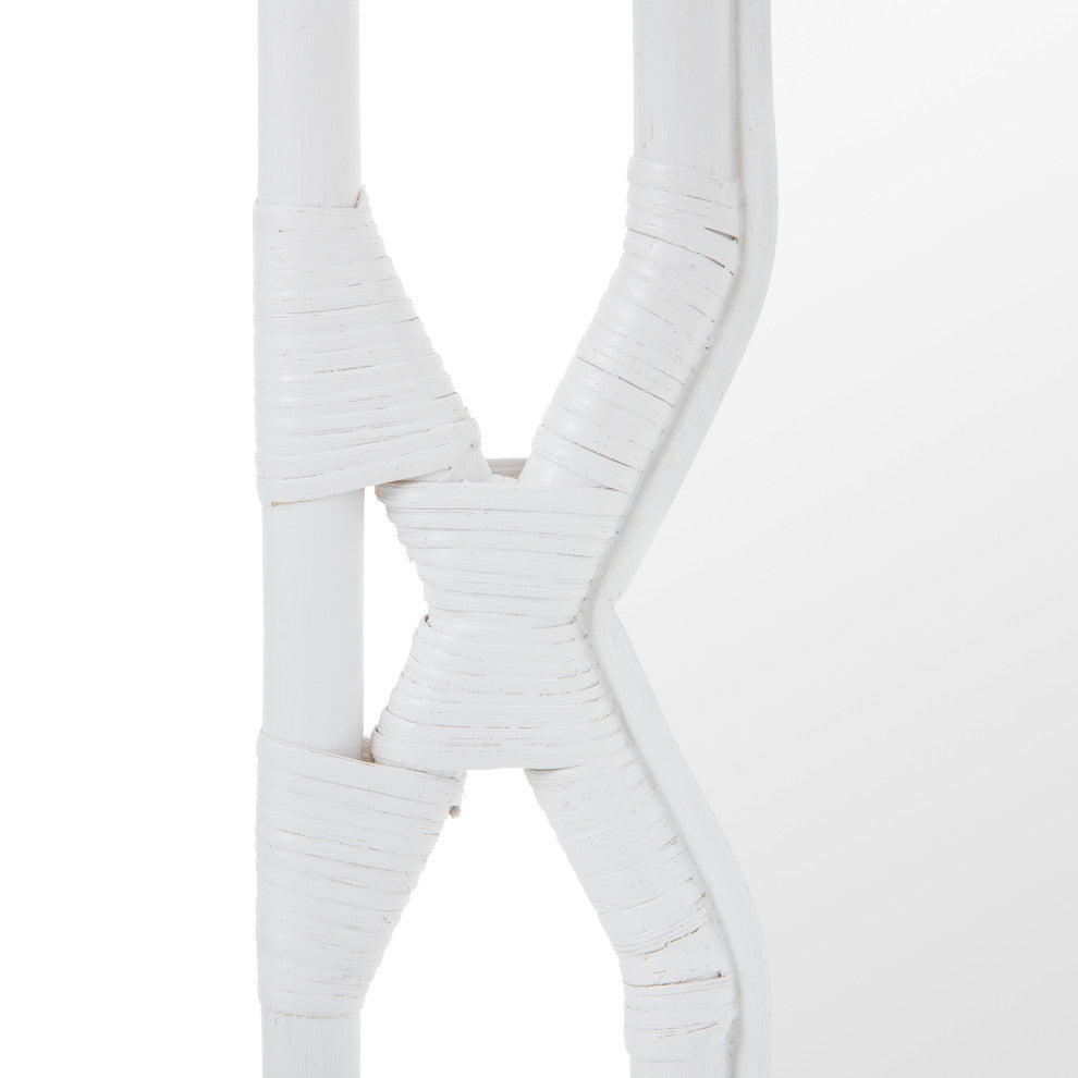 Rectangular Rattan Decorative Chippendale Wall Mirror, White