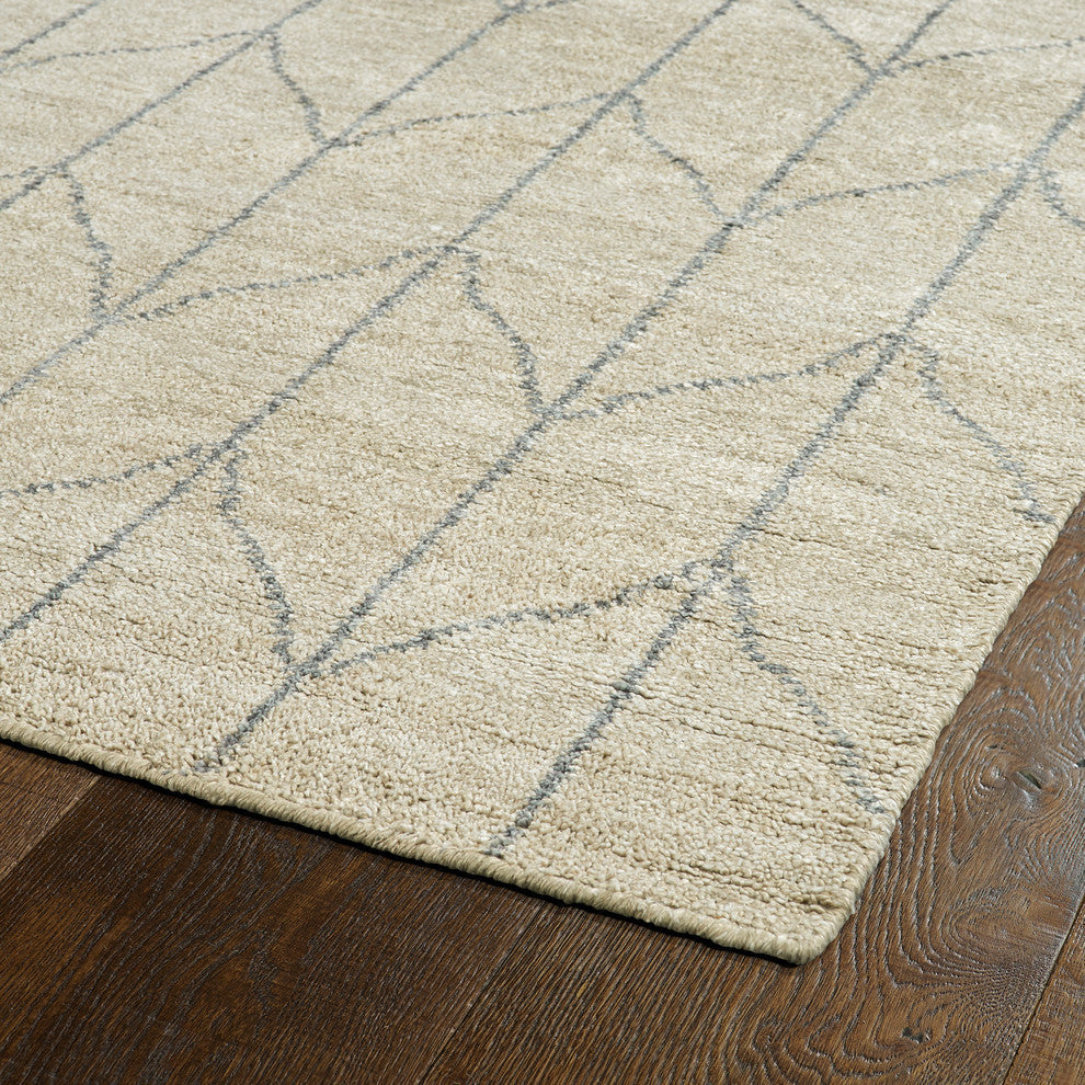 Kaleen Hand Woven Solitaire Sand Bamboo Silk Rug, 8'x11'