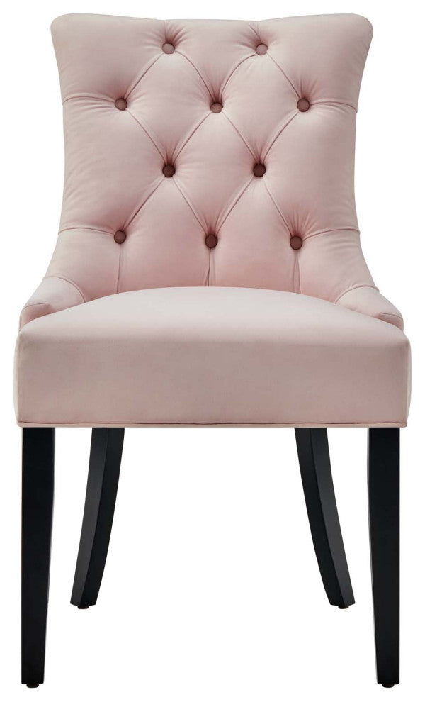 Tufted Side Dining Chair, Set of 2, Velvet, Wood, Pink, Cafe Bistro Restaurant