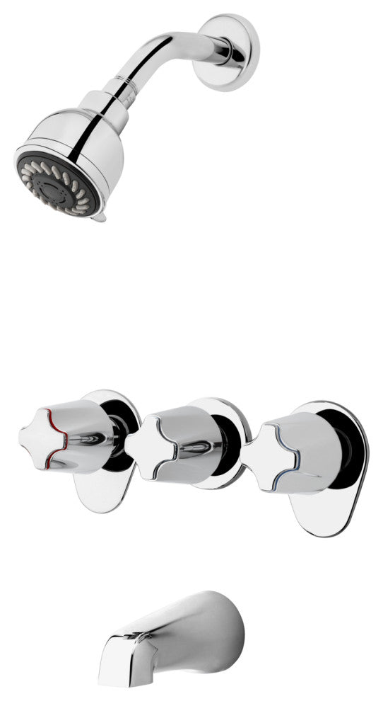 Pfister 3-Handle Tub and Shower Faucet, Metal Verve Knob Handles, Chrome