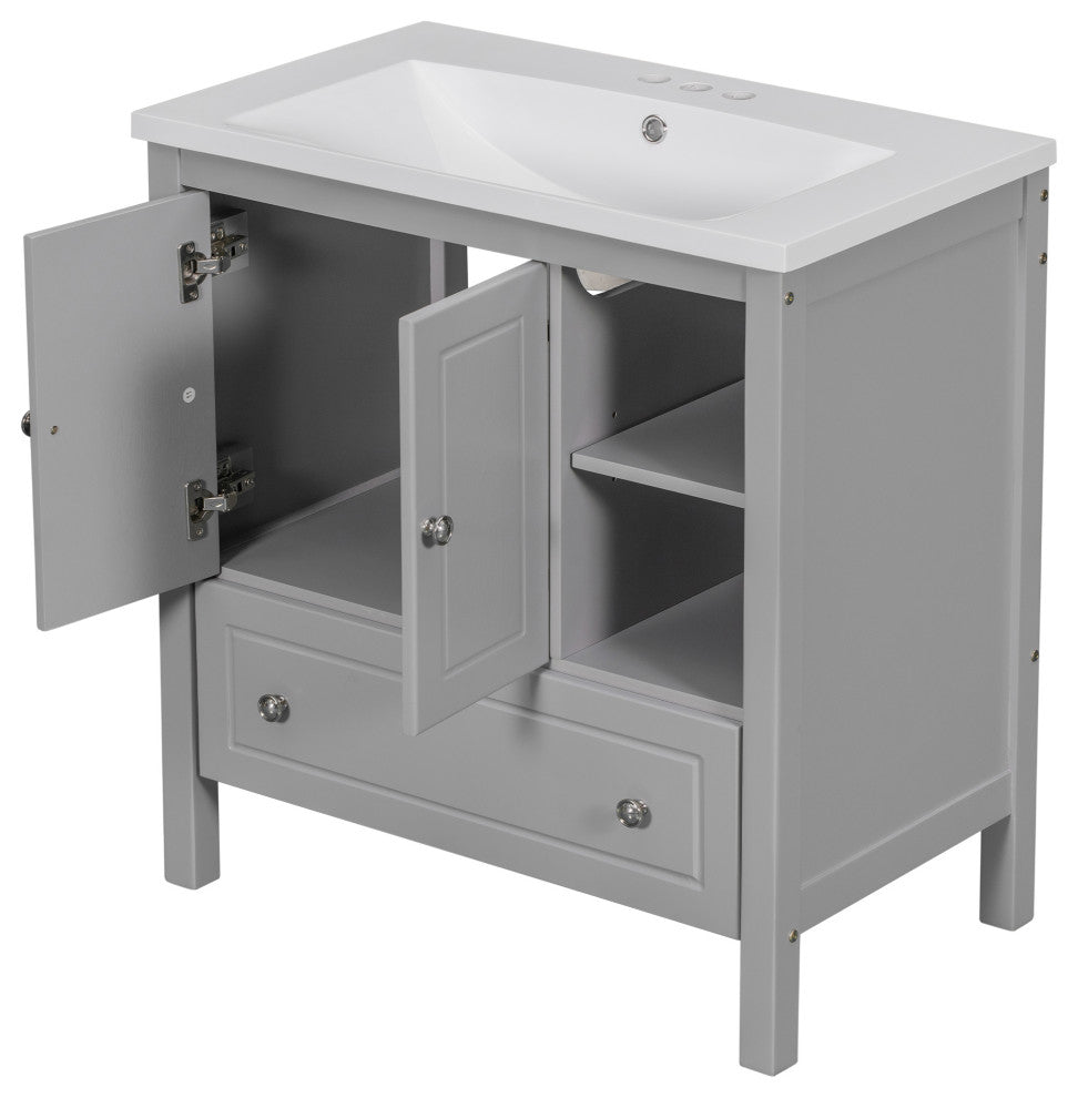 30 inch MDF Freestanding Bathroom Vanity Set with Doors and Drawer