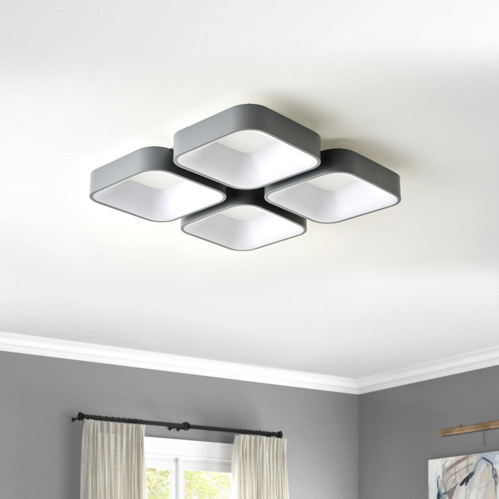 Modern White 4-Light Square LED Flush Mount Ceiling Light
