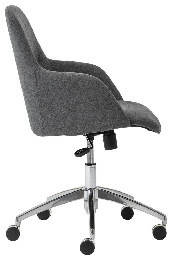Minna Low Back Office Chair, Polished Aluminum Base, Dark Gray