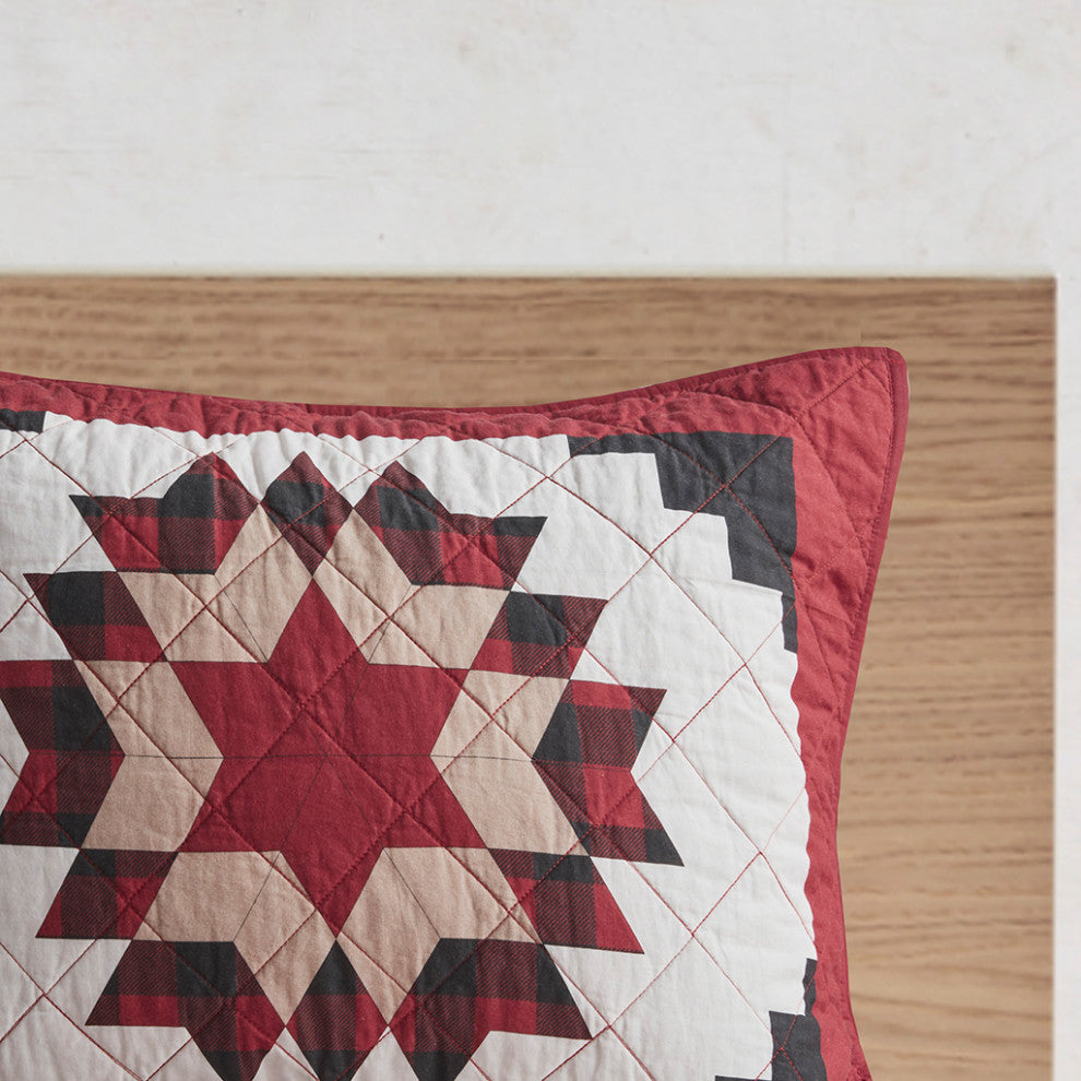 Woolrich Compass Cabin Style Cotton 3-Piece Quilt Set, Red