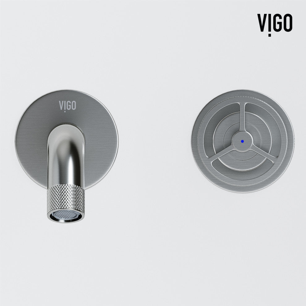 VIGO Cass 3" H 2-Handle Wall Mount Bathroom Faucet, Brushed Nickel