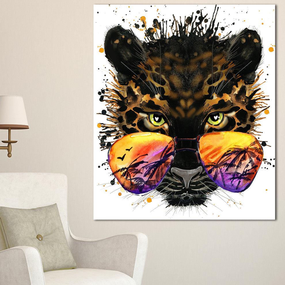 Funny Jaguar with Sunglasses, Contemporary Animal Art Canvas, 30"x40"