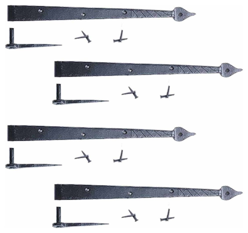 Spear Diamond Etch Pintle Door Strap Hinge Iron 16" Pack of 4
