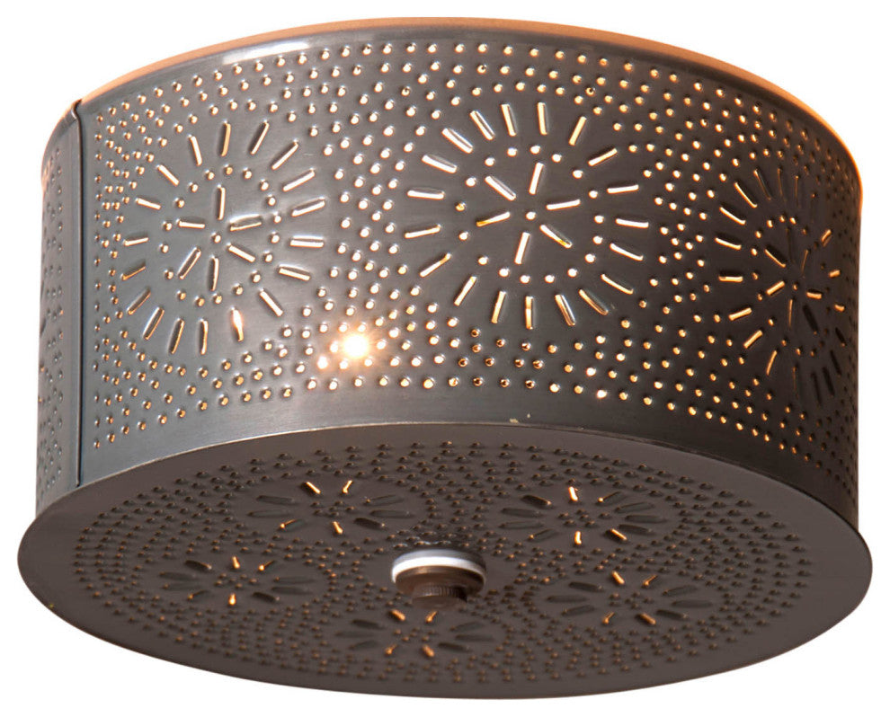 Round Ceiling Light With Chisel, Country Tin