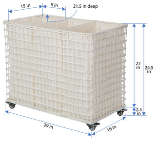 Laundry Sorter and Hamper 3, Sections on Wheels, White