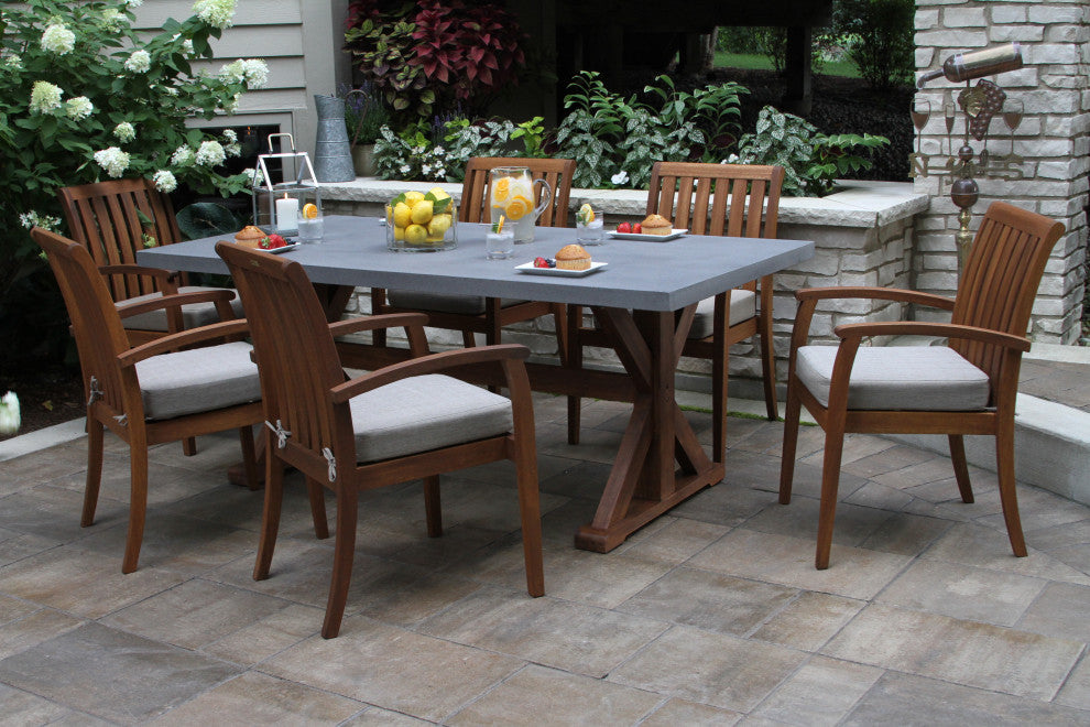 Cabos Eucalyptus Stacking Armchairs With Olefin Cushions, Set of 4