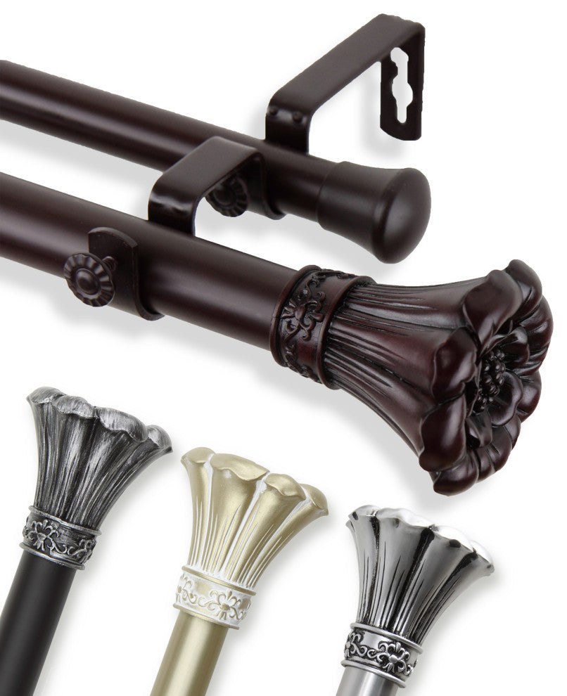 Dakota 1" Double Curtain Rod, Black, 28-48"