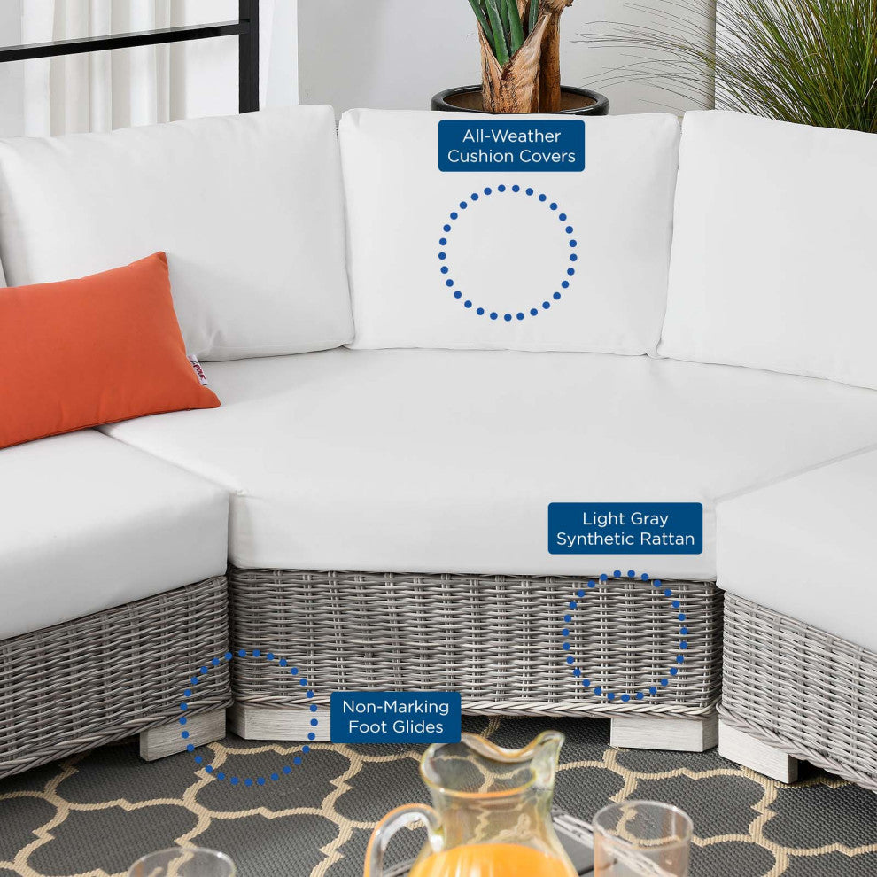 Lounge Sectional Sofa Chair Table Set, Rattan, Wicker, Gray White, Outdoor