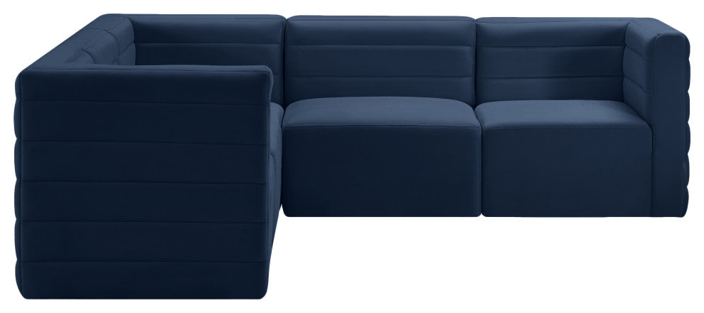 Quincy Velvet Upholstered 5-Piece L-Shaped Modular Sectional, Navy