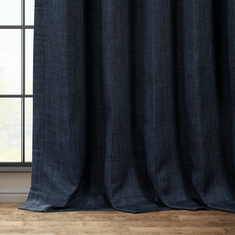 Faux Linen Darkening Curtain Single Panel, Nightfall Navy, 50"x108"