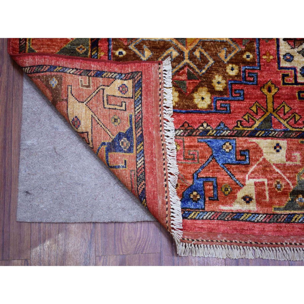 Red Turkeman Ersari with Geometric Design Hand Knotted Pure Wool Rug 8'8"x11'7"