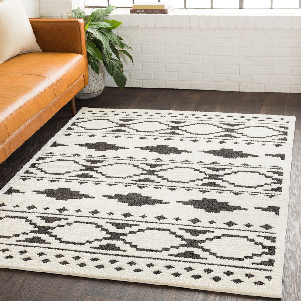 Moroccan Shag Bohemian Global Black, Charcoal Area Rug, 7'10"x10'3"