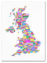 'UK Cities Text Map 3' Canvas Art by Michael Tompsett