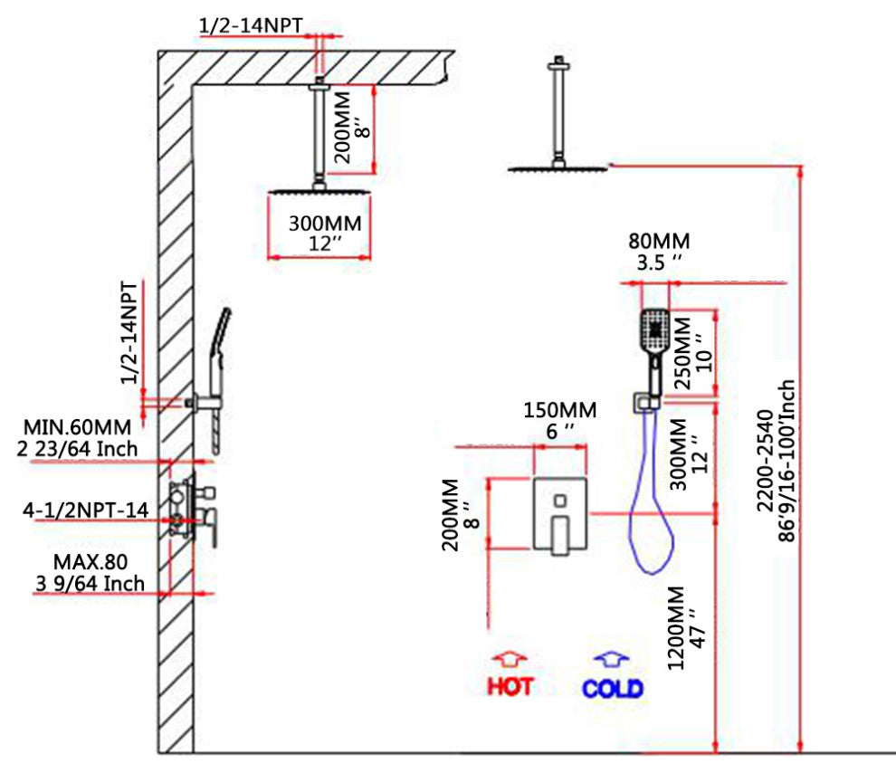 Ceiling-mounted shower system With handheld shower set, Brushed Nickel