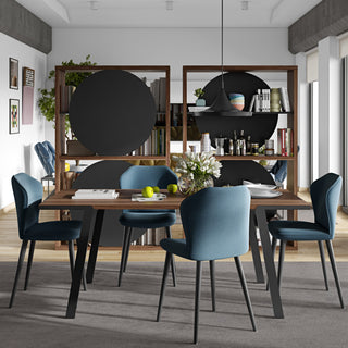 Modern Minimal Wood Top Metal Leg Dining Table, Walnut/Black