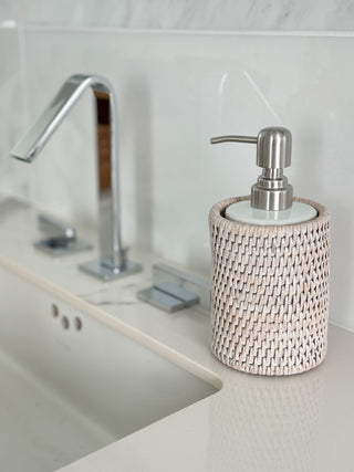 La Jolla Rattan Liquid Soap Dispenser, White Wash