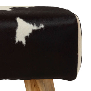 Bare Decor Juliet Genuine 100% Hide and Teak Vanity Stool Ottoman, Black/White