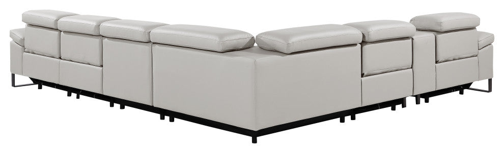 Antonio Italian Leather 7-Piece L-Shaped Power Reclining Sectional, Light Gray