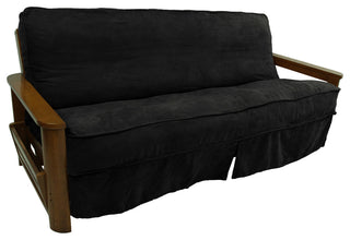 Solid Microsuede Double Corded 8" to 9" Full Futon Slipcover, Black