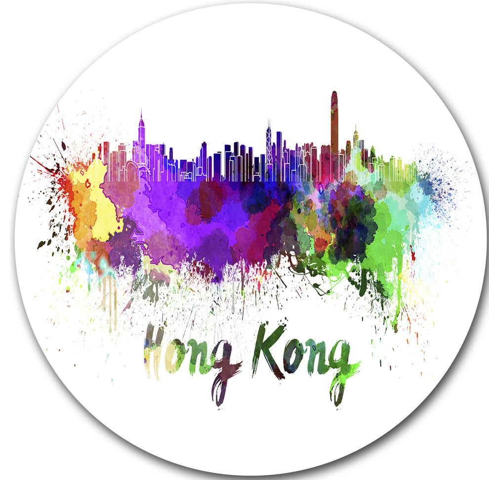 Hong Kong Skyline, Cityscape Disc Metal Wall Art, 11"