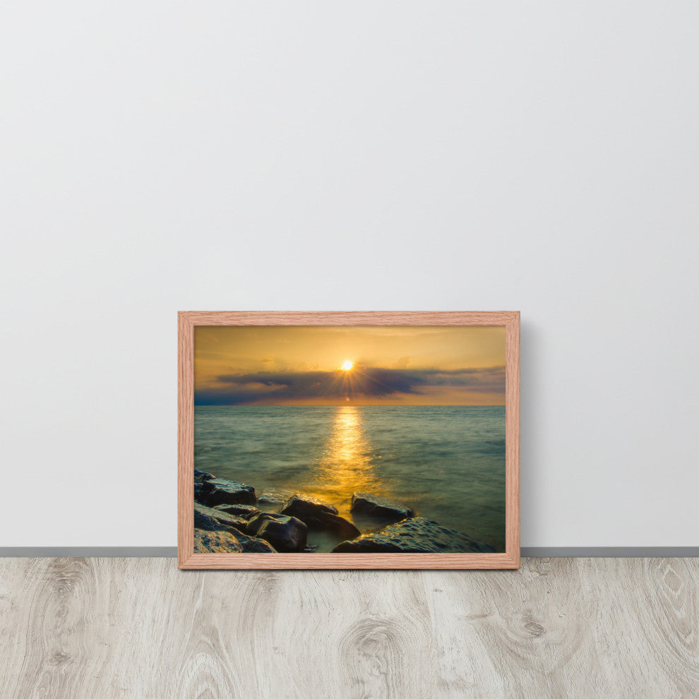 Sun Ray on the Water Coastal Landscape Framed Photo Paper Wall Art Print, White, 12" X 16"