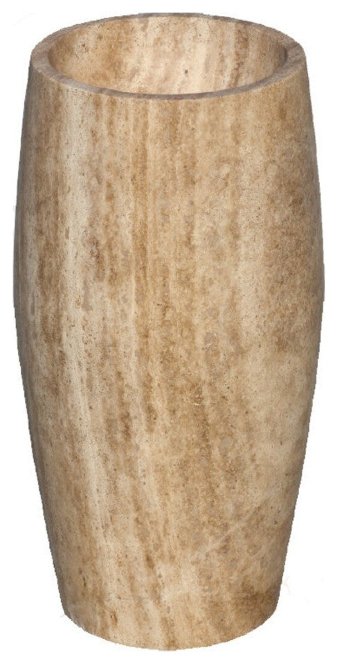 Noce Brown Travertine Pedestal Sink Curved Honed (D1)16" (D2)19.5" (H)33.5"