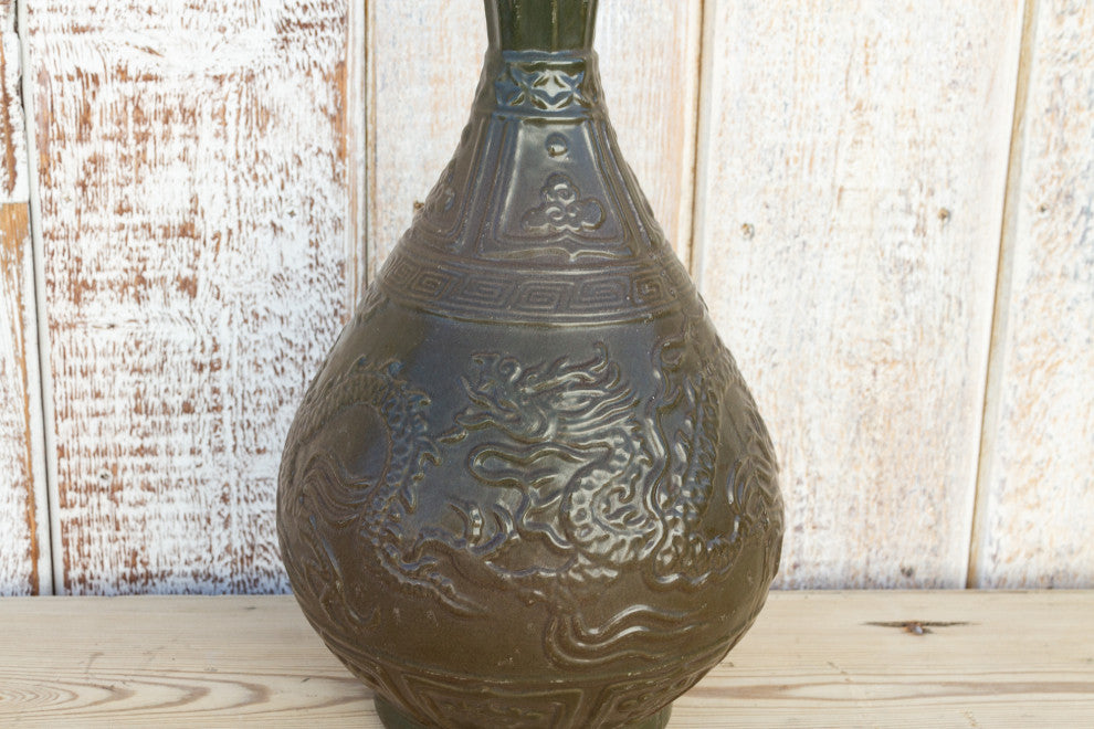 Vintage Engraved Chinese Glazed Vase