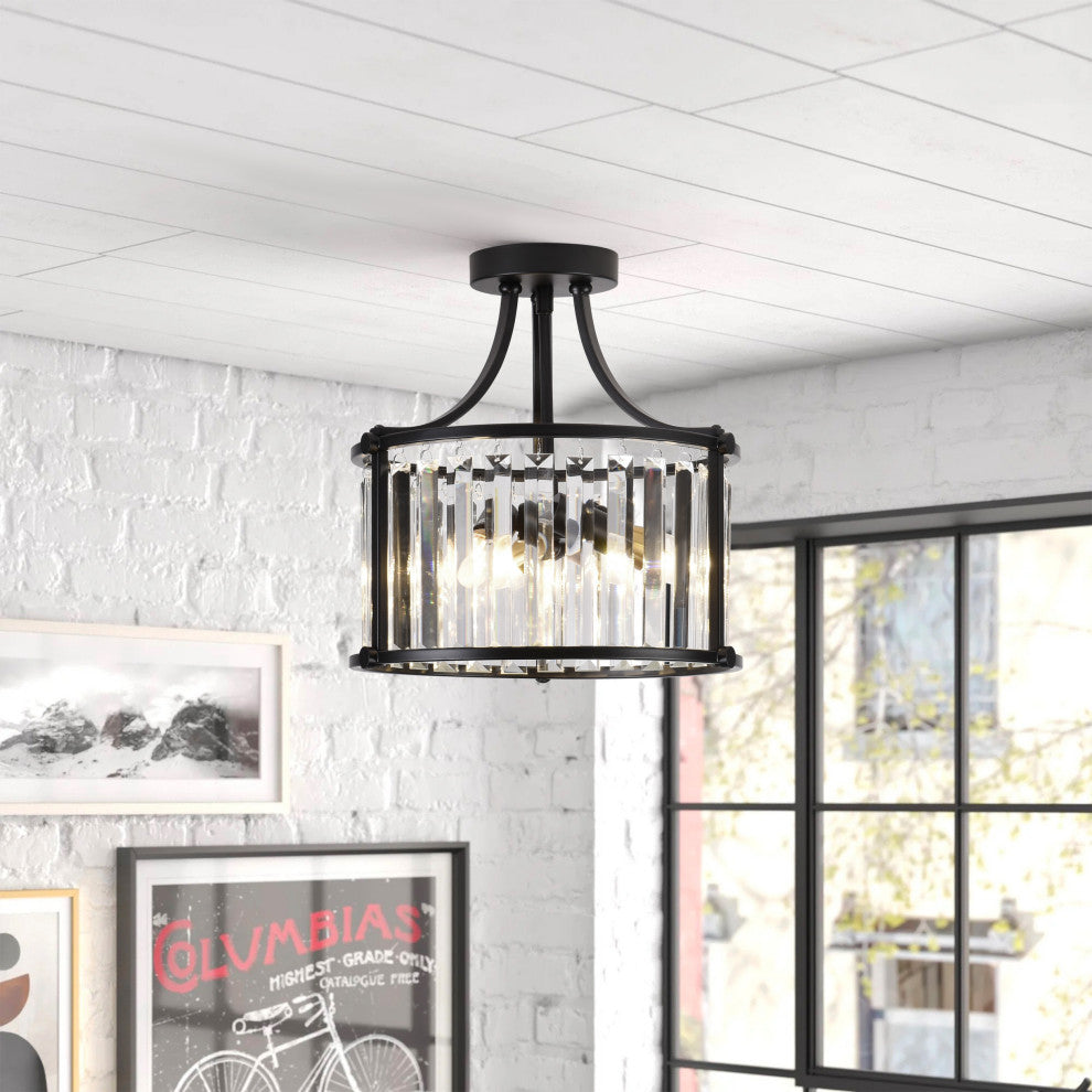 Modern 3-Light Semi Flush Mount Crystal Ceiling Lamp