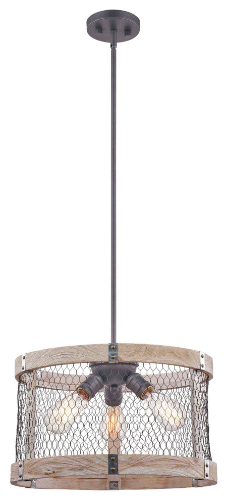 Rustic Wood In Oak Color 3-Light Pendant, No Bulbs