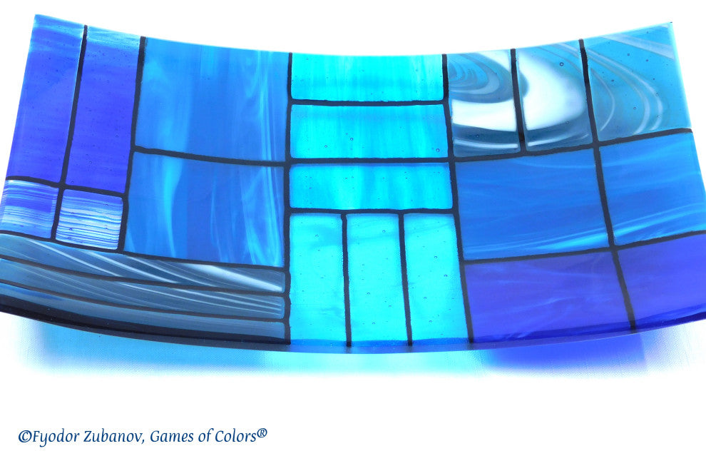 Decorative Fused Glass Plate "A Gentle Color Mix", Blue