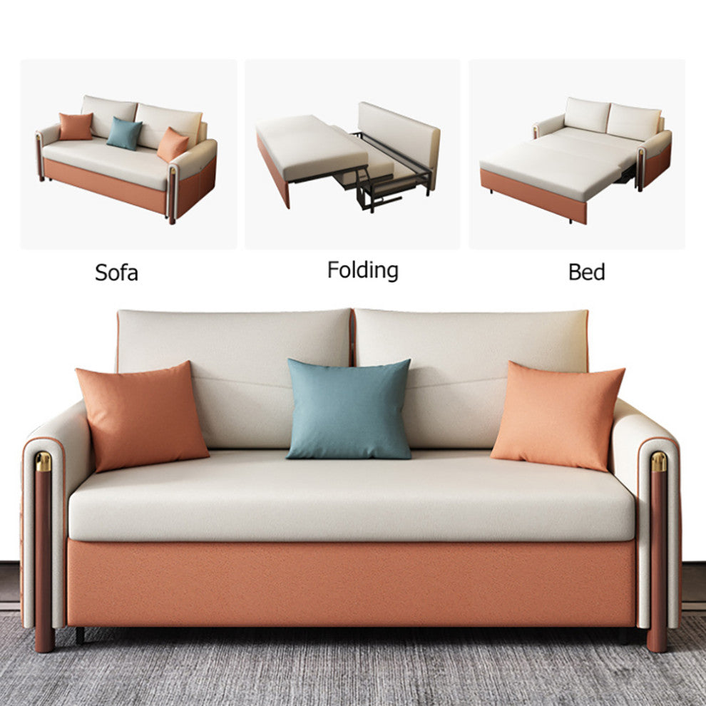 White & Orange Sleeper Sofa Convertible Sofa Leath-Aire Upholstery