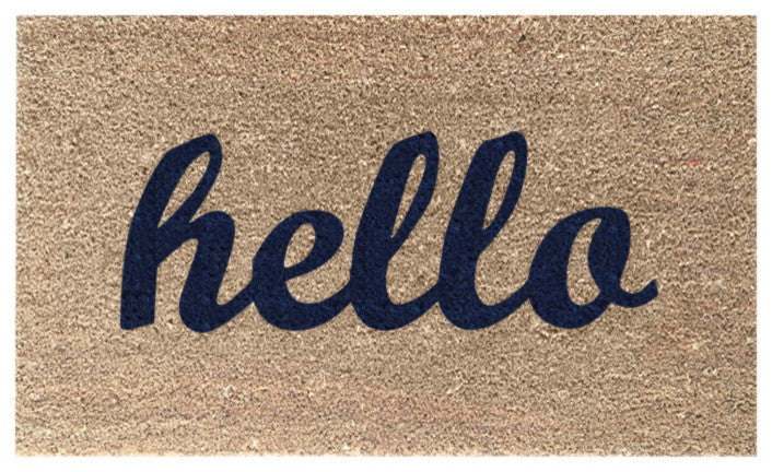 Hand Painted "Hello" Script Welcome Mat, Midnight Navy Blue