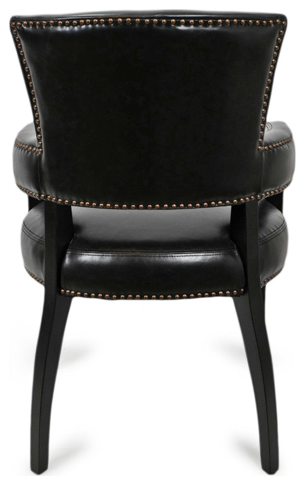 Black Leather and Nailhead Arm Dining Chair