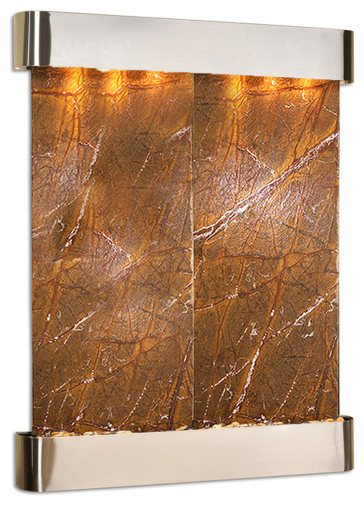 Majestic River Water Fountain, Brown Marble, Stainless Steel, Round Edges